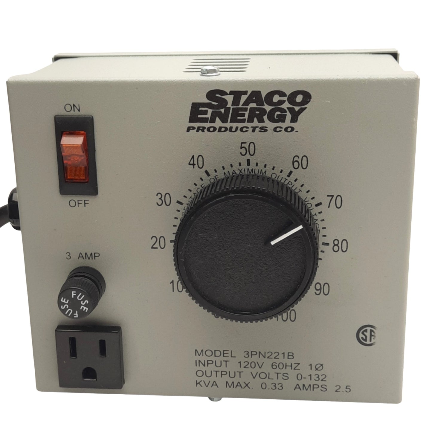 Used Staco 3PN221B VARIAC Variable Transformer, 120VAC 1-Phase In, 0-132VAC Out