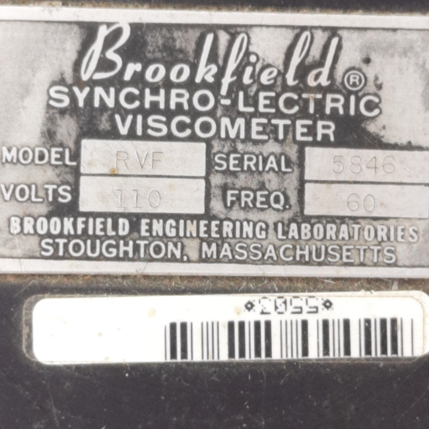 Used Brookfield RVF Dial Viscometer 110VAC Input, 2-20RPM, 100cP to 8M cP (mPas)