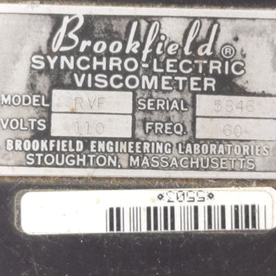 Used Brookfield RVF Dial Viscometer 110VAC Input, 2-20RPM, 100cP to 8M cP (mPas)
