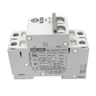 Used Allen Bradley 1492-CB2-G160 Circuit Breaker, 2-Pole, 16A, 480VAC Max, DIN Rail