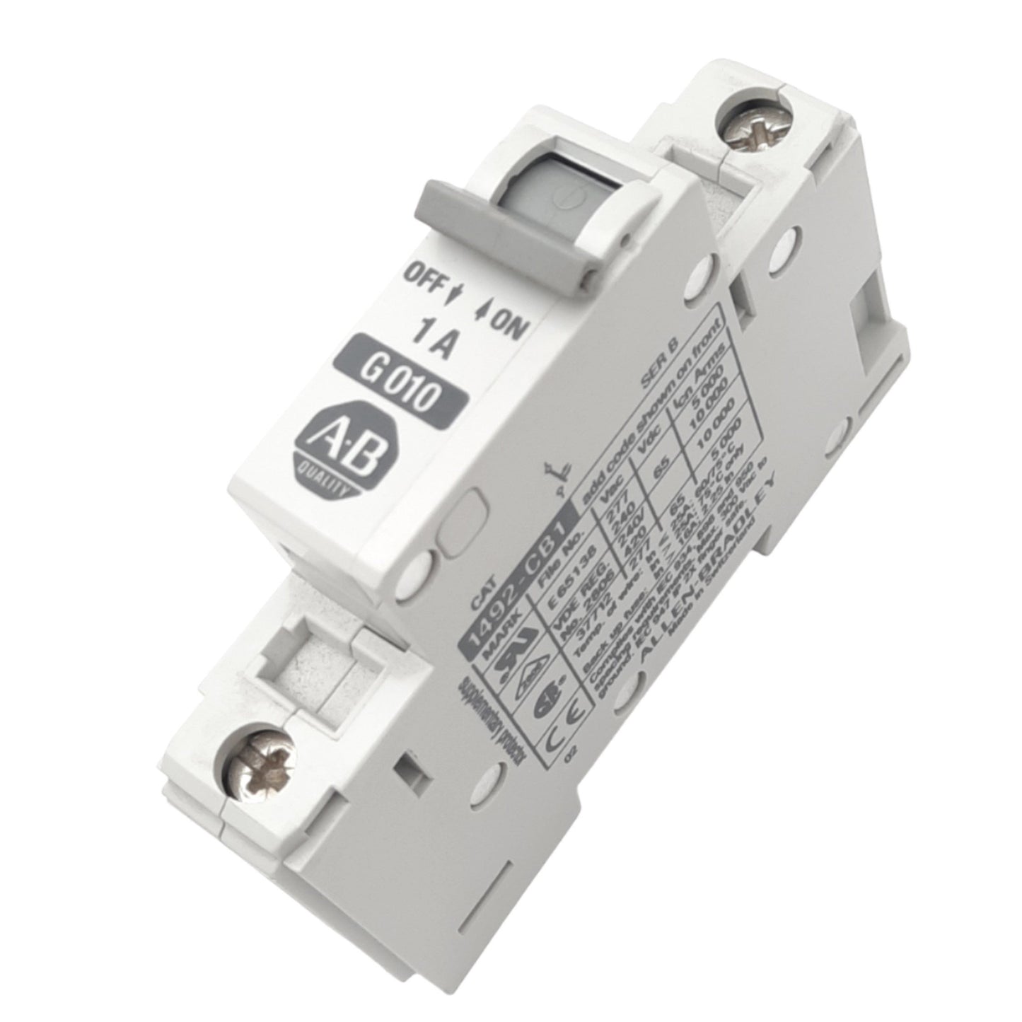 Used Allen Bradley 1492-CB1-G010 Circuit Breaker, 1-Pole, 1A, 277VAC Max, DIN Rail