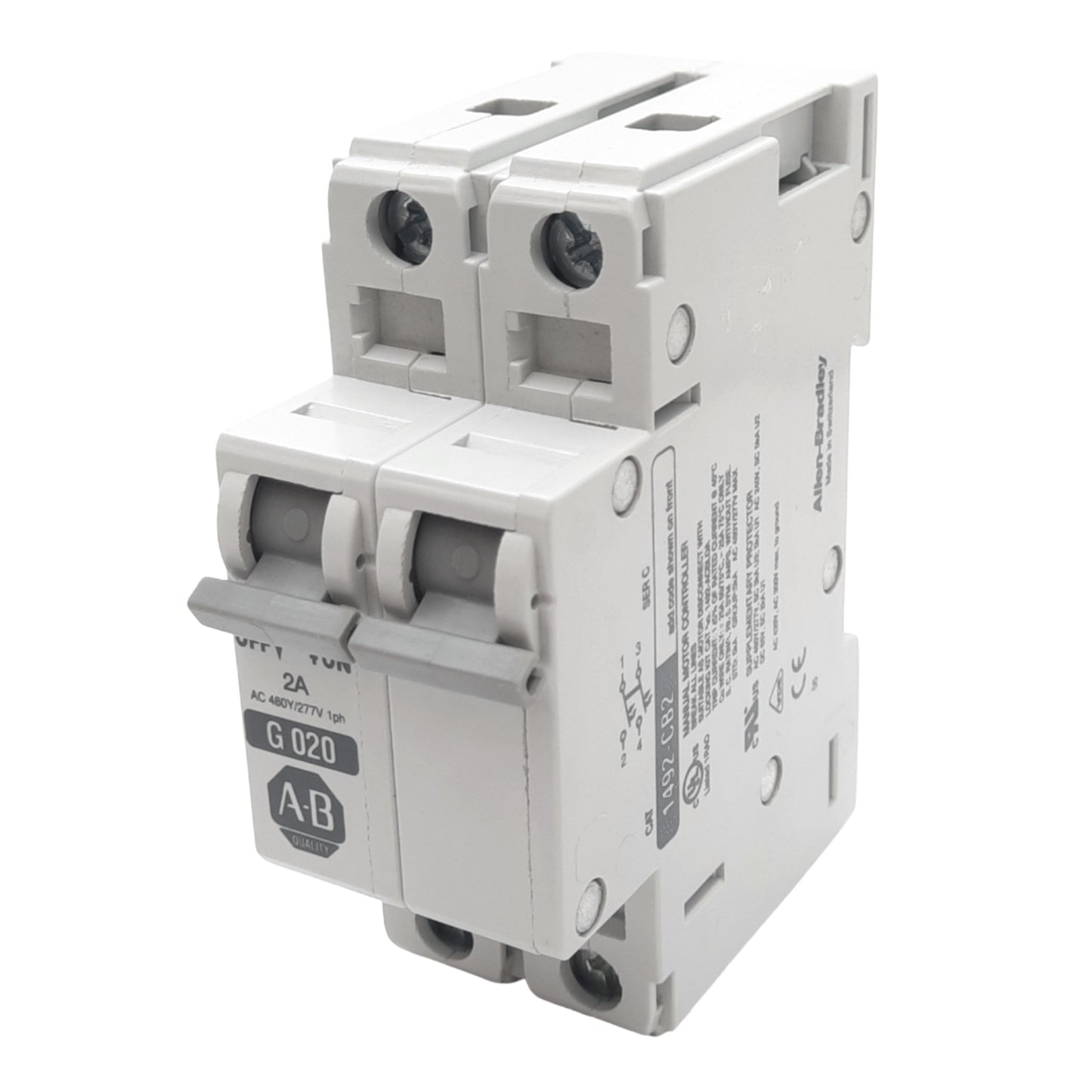 Used Allen Bradley 1492-CB2G030 Circuit Breaker, 2-Pole, 3A, 480VAC Max, DIN Rail