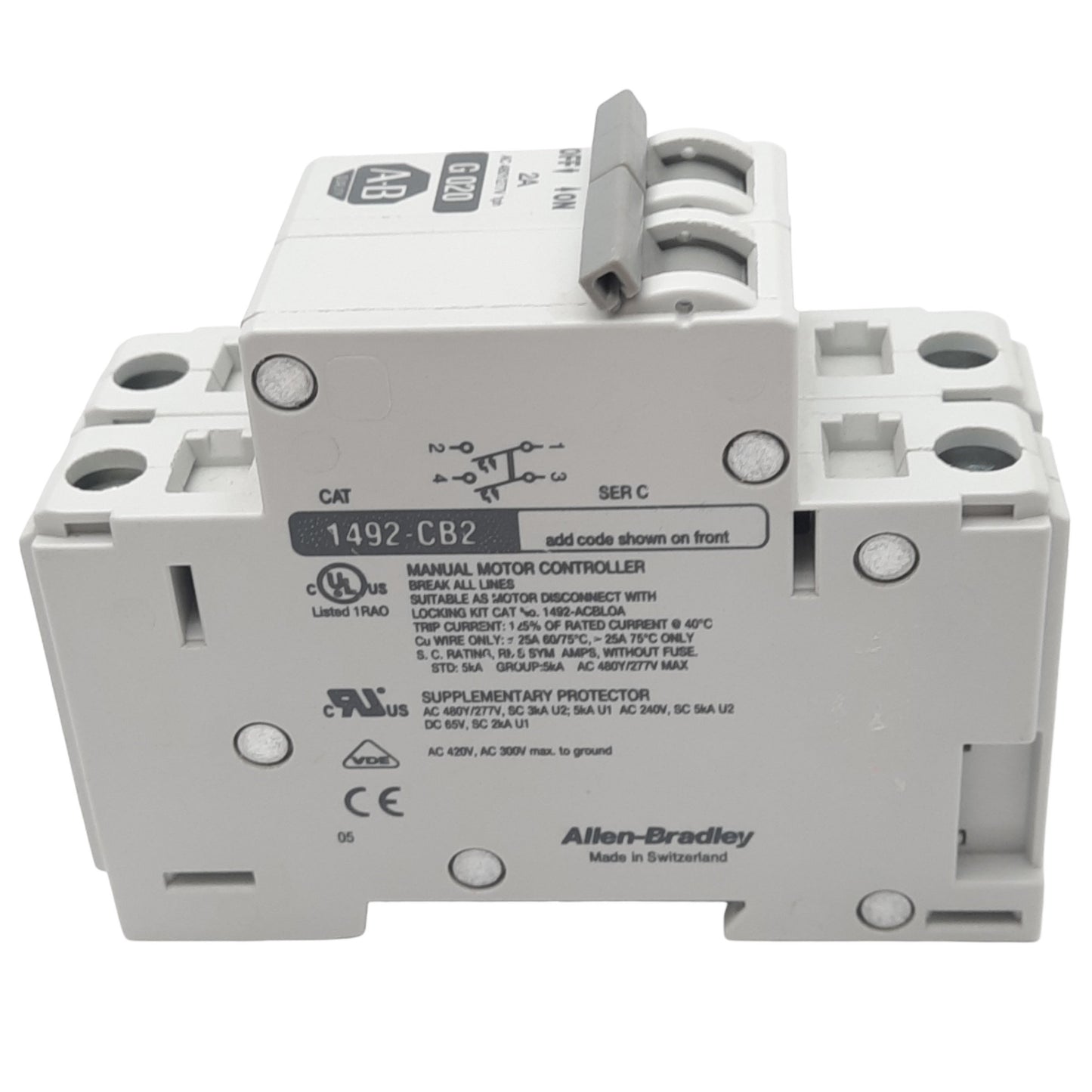 Used Allen Bradley 1492-CB2G030 Circuit Breaker, 2-Pole, 3A, 480VAC Max, DIN Rail