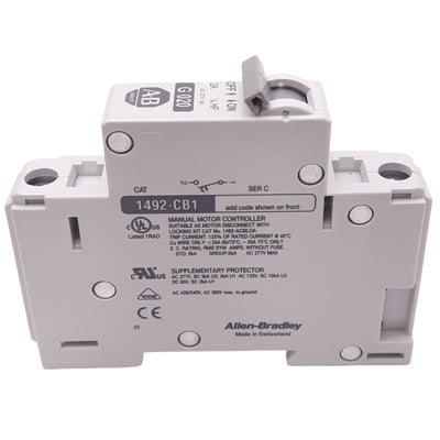 Used Allen Bradley 1492-CB1G020 Circuit Breaker, 1-Pole, 2A, 277VAC Max, DIN Rail