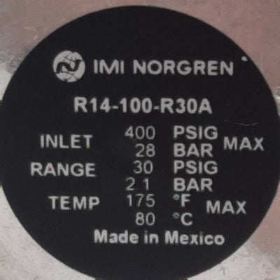 New Norgren R14-100-R30A Pressure Regulator, 400psig Max Inlet, 12scfm, 1/8in NPT