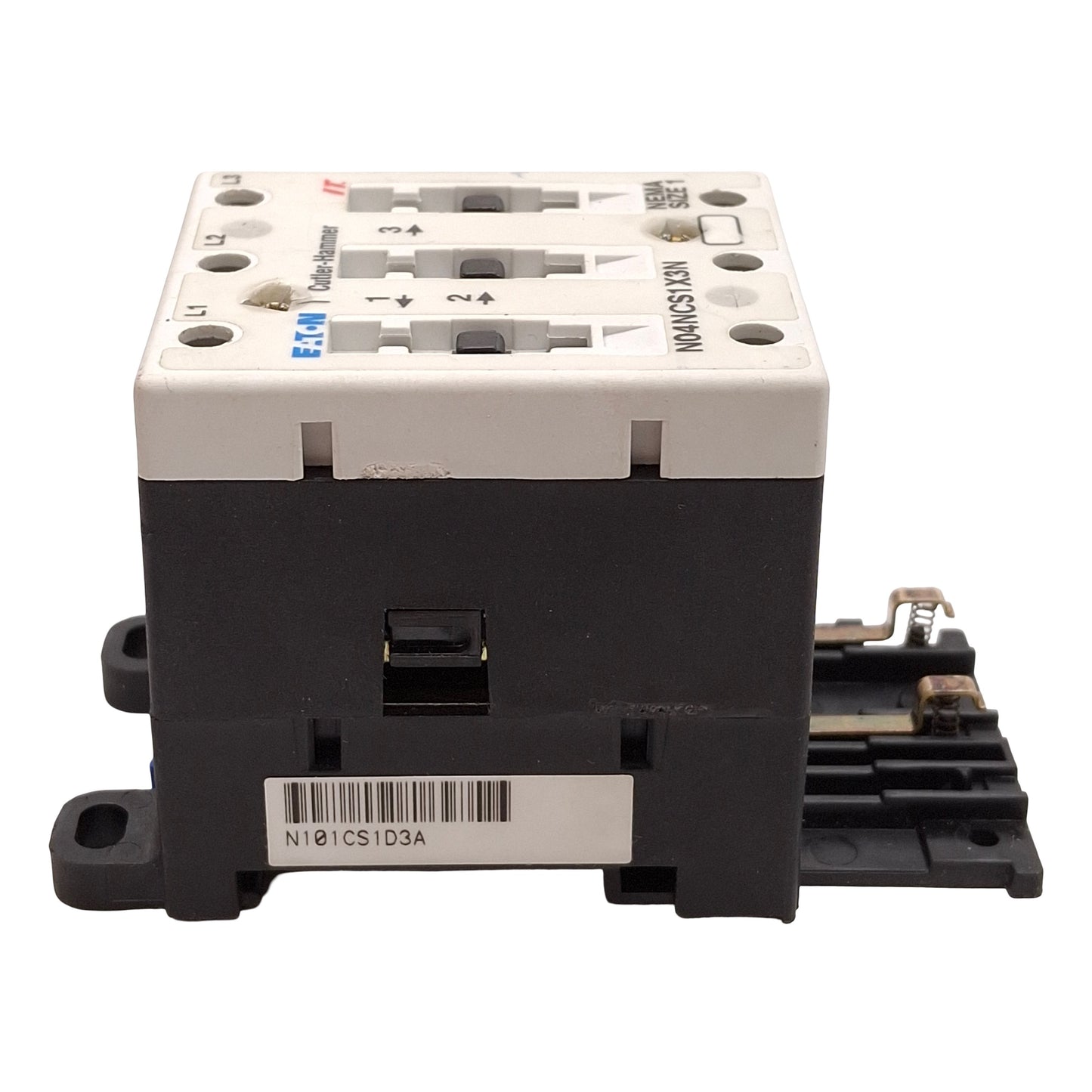 Used Eaton N04NCS1X3N Contactor, 3-Pole, 27A, 10HP @ 3Ø 575VAC, NEMA Size 1 *No Coil*
