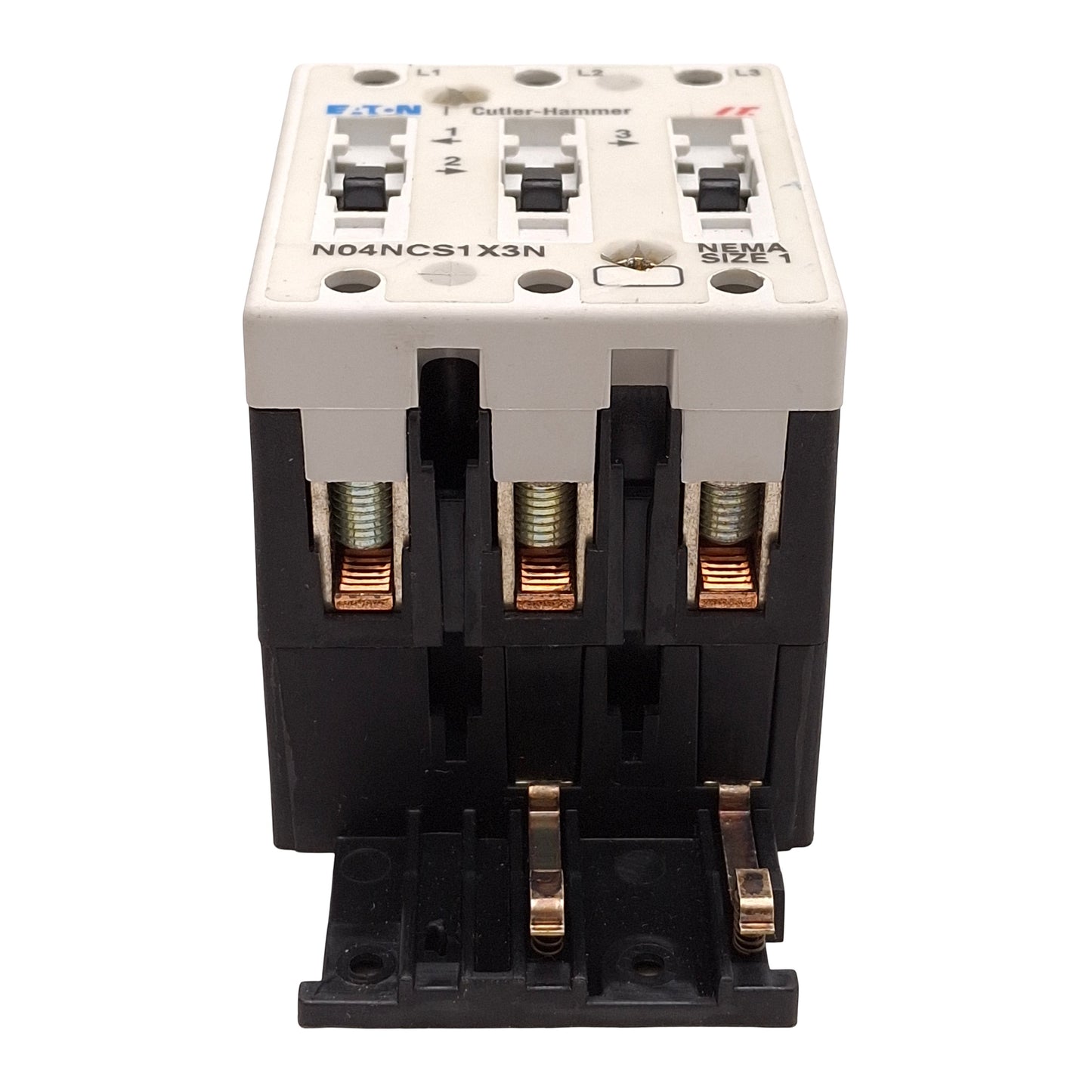 Used Eaton N04NCS1X3N Contactor, 3-Pole, 27A, 10HP @ 3Ø 575VAC, NEMA Size 1 *No Coil*