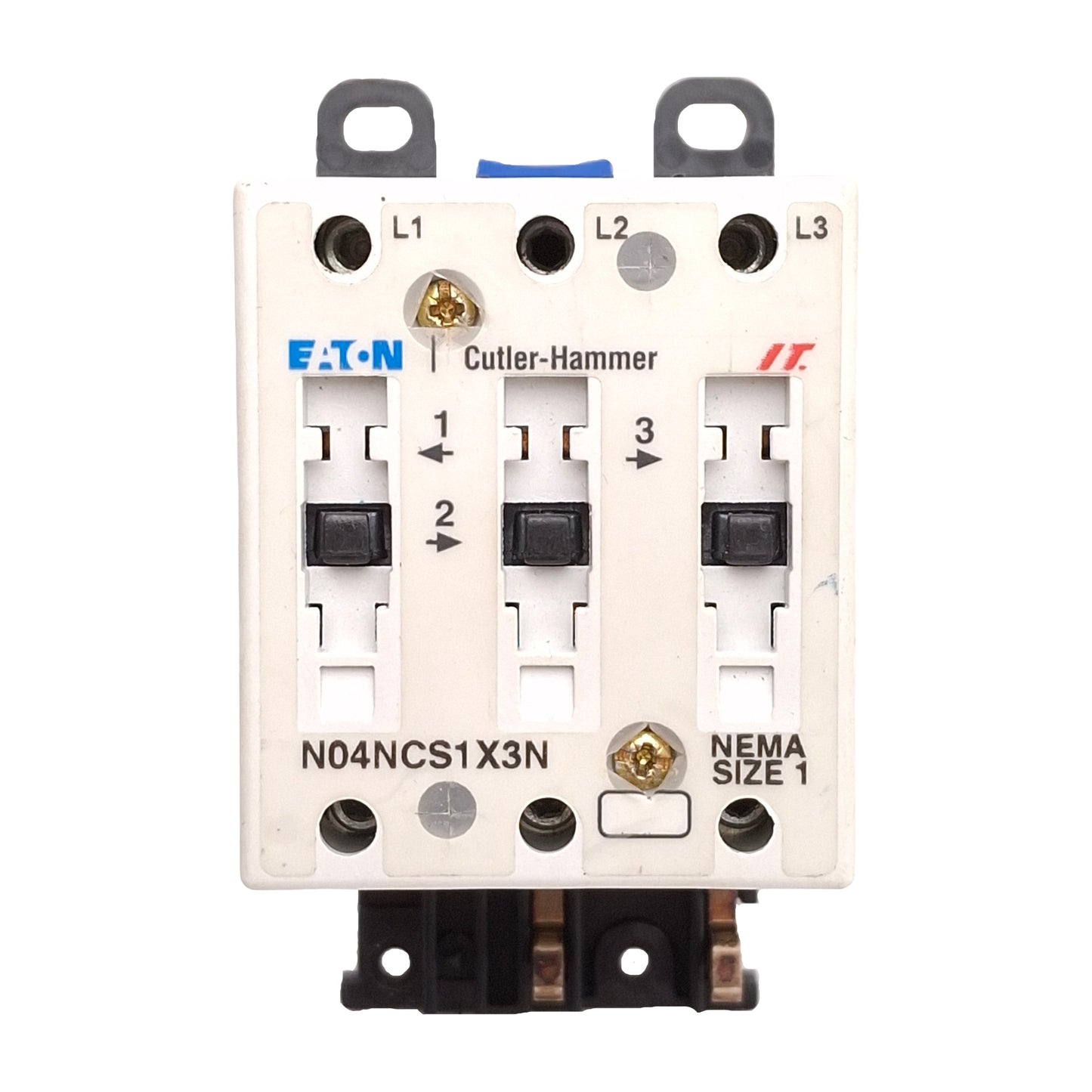 Used Eaton N04NCS1X3N Contactor, 3-Pole, 27A, 10HP @ 3Ø 575VAC, NEMA Size 1 *No Coil*