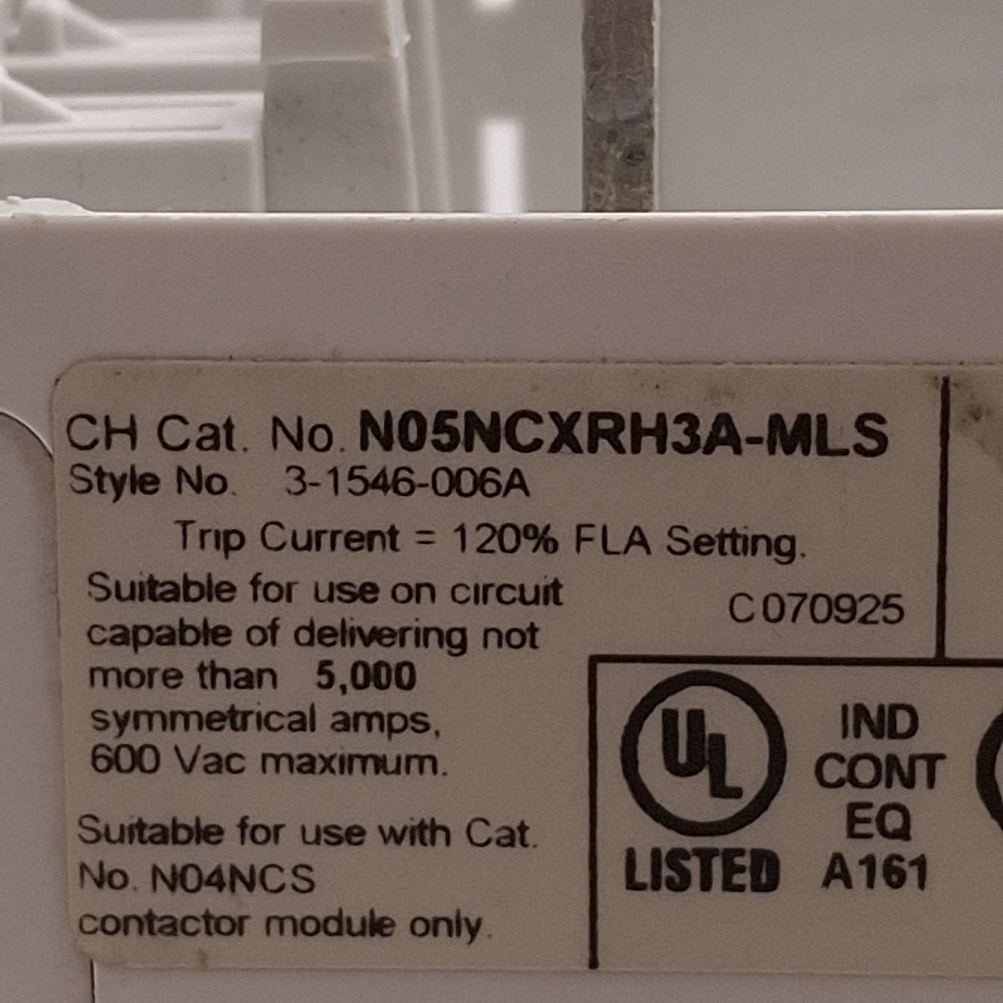 Used Eaton N05NCXRH3A-MLS Solid State Overload Relay 8.4-27A, NEMA Size 1, 24VDC Coil