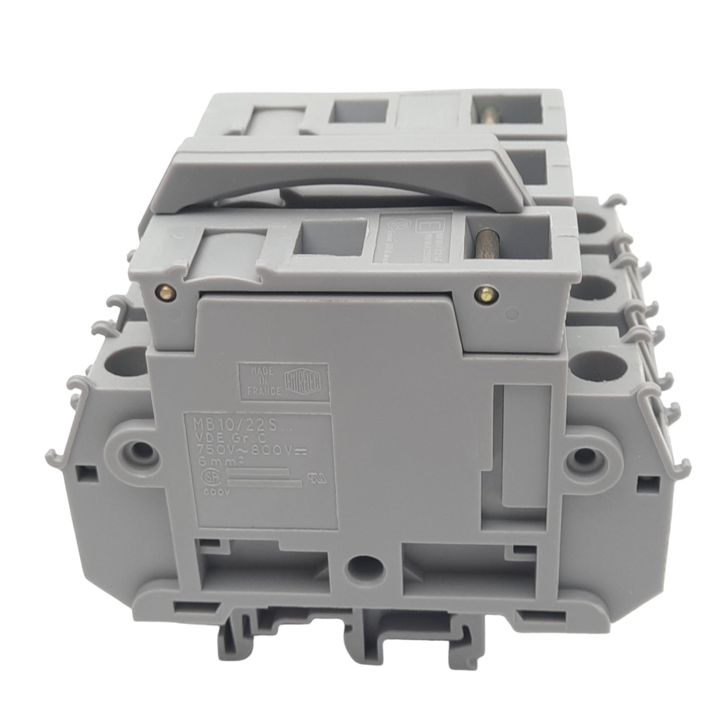 Used Entrelec MB10/22.S3 Fuse Holder, 3-Pole 10x38, 750VAC 32A Max, DIN Rail
