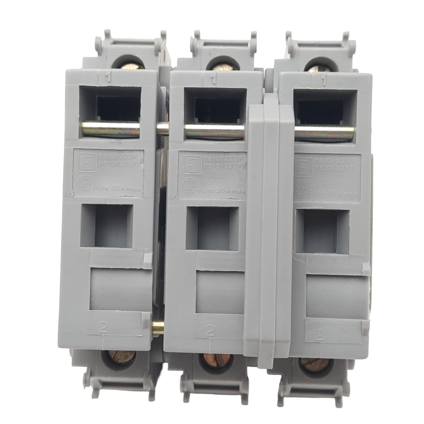 Used Entrelec MB10/22.S3 Fuse Holder, 3-Pole 10x38, 750VAC 32A Max, DIN Rail