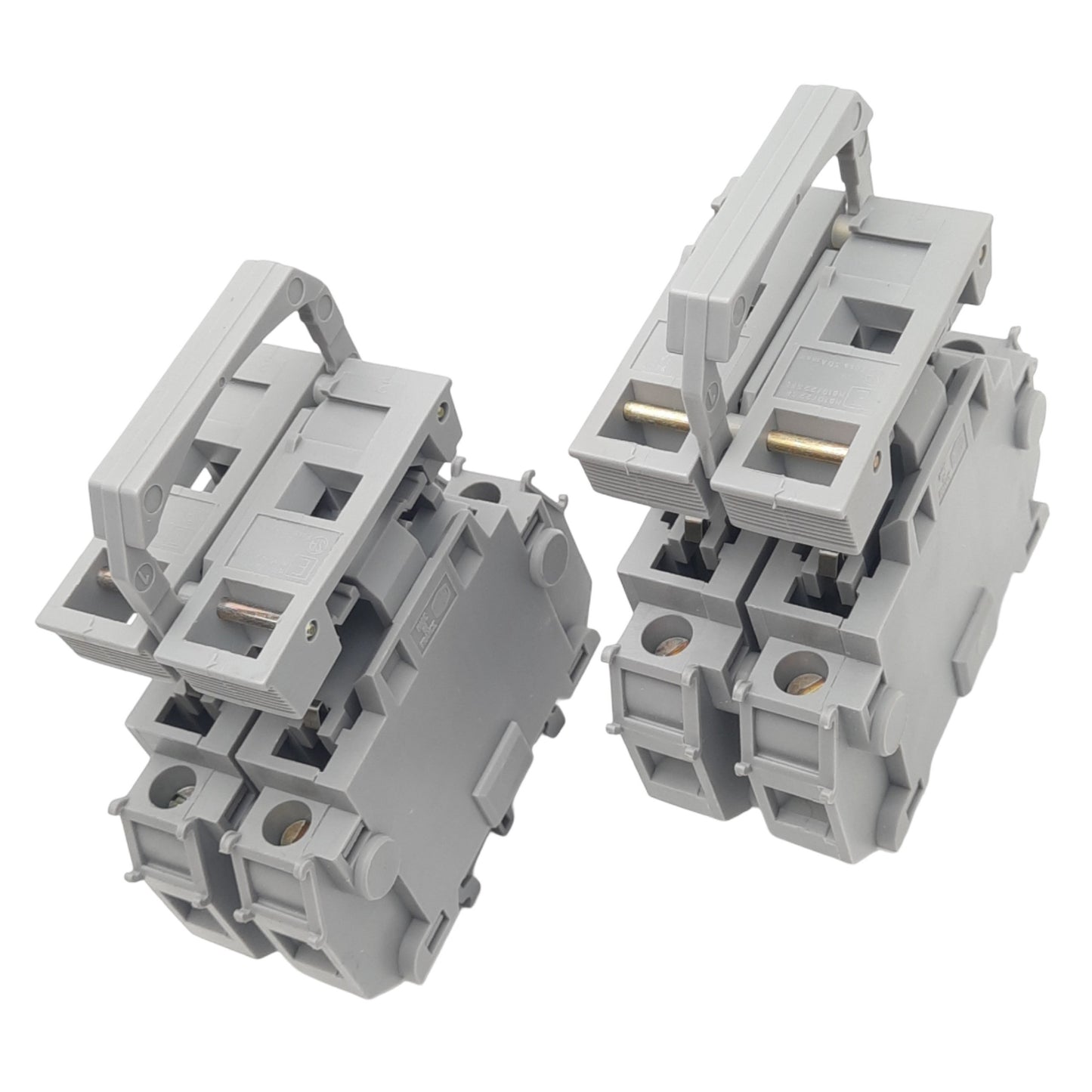 Used Lot of 2 Entrelec MB10/22.S2 Fuse Holders, 2-Pole 10x38, 750VAC 32A, DIN Rail