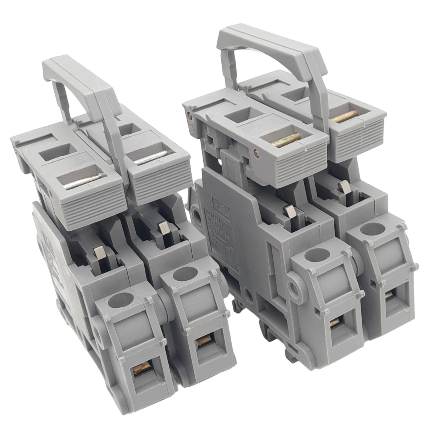 Used Lot of 2 Entrelec MB10/22.S2 Fuse Holders, 2-Pole 10x38, 750VAC 32A, DIN Rail