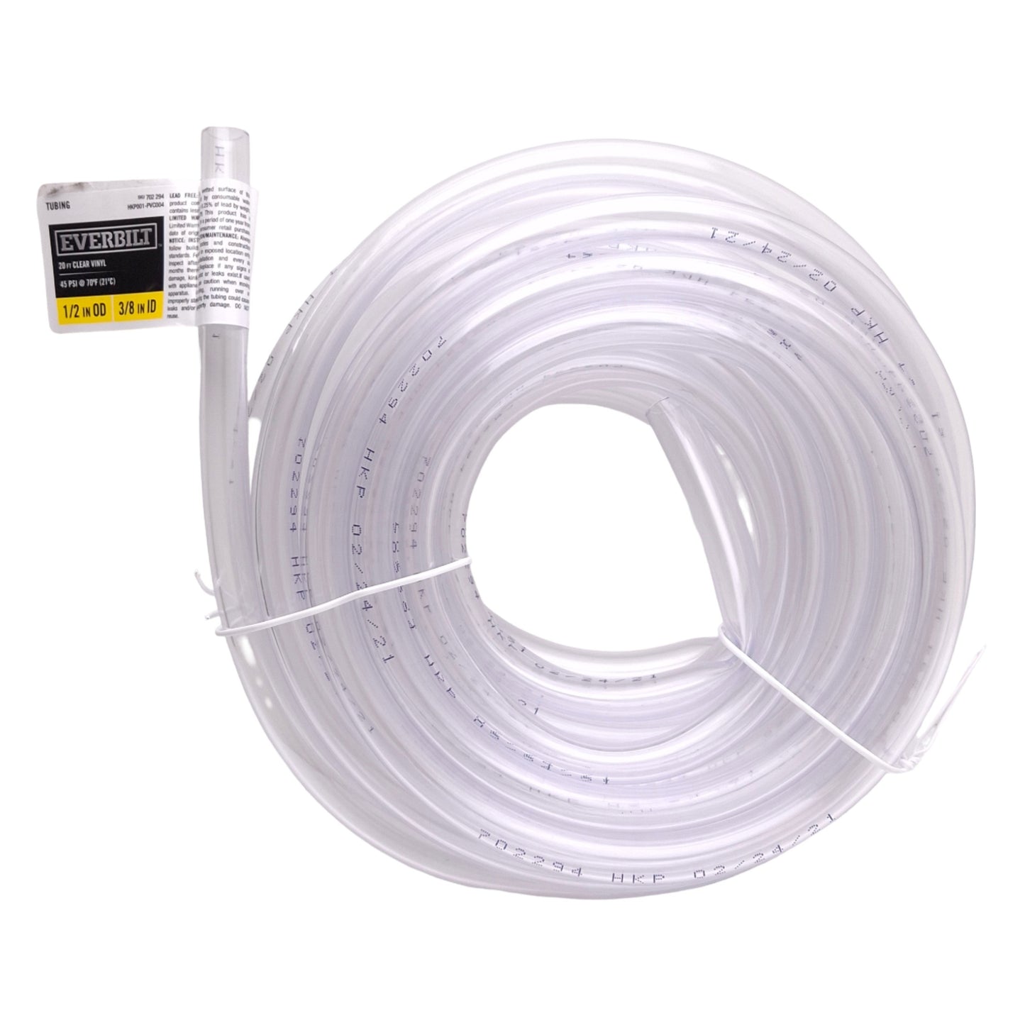 New Lot of 5 Everbilt HKP001-PVC004 Clear PVC Vinyl Tubing, ø1/2" OD x ø3/8" ID, 20'
