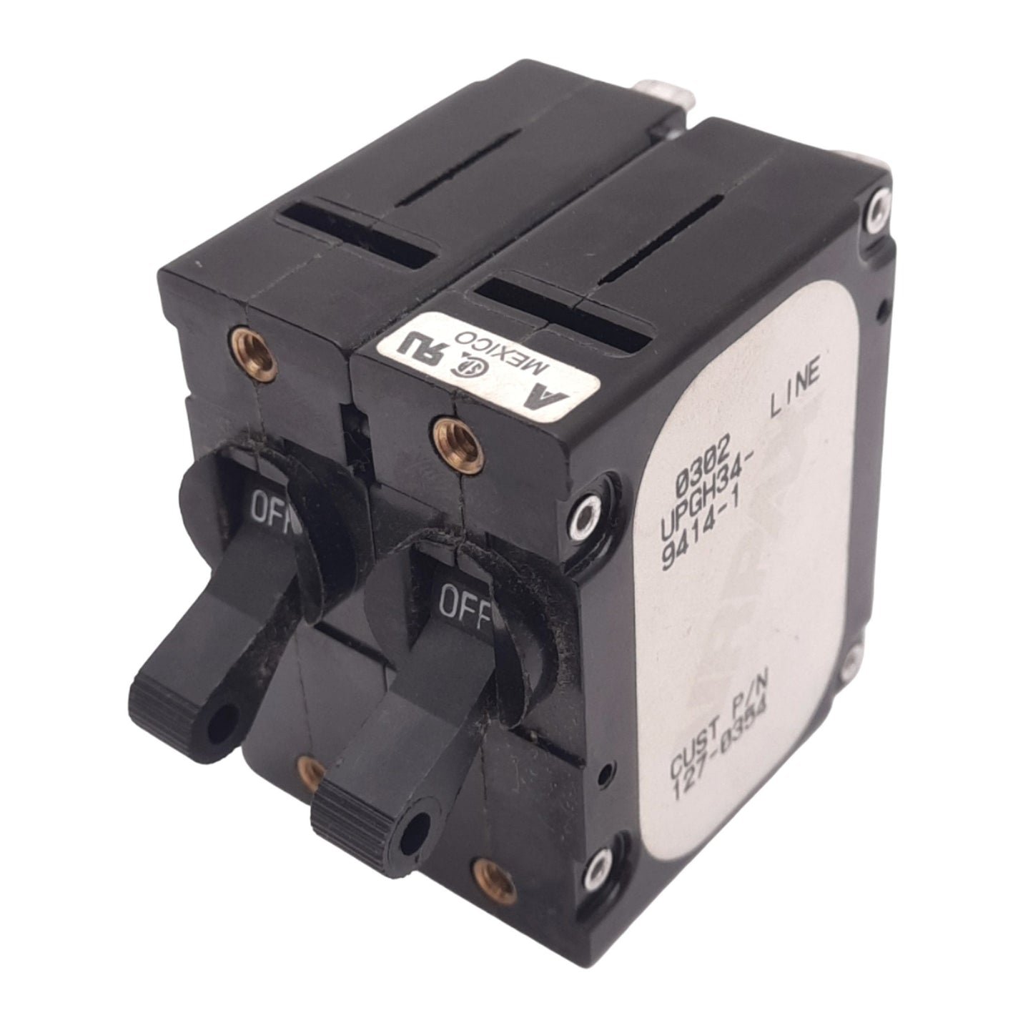 Used Sensata UPGH34-9414-1 127-0354 Circuit Breaker, 2-P, 65VDC/250VAC Coils, 0.75/9A
