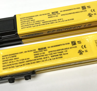 Used Banner SLLP14-560P88 EZ-Screen Safety Light Curtain Emitter & Receiver, 14mm Res