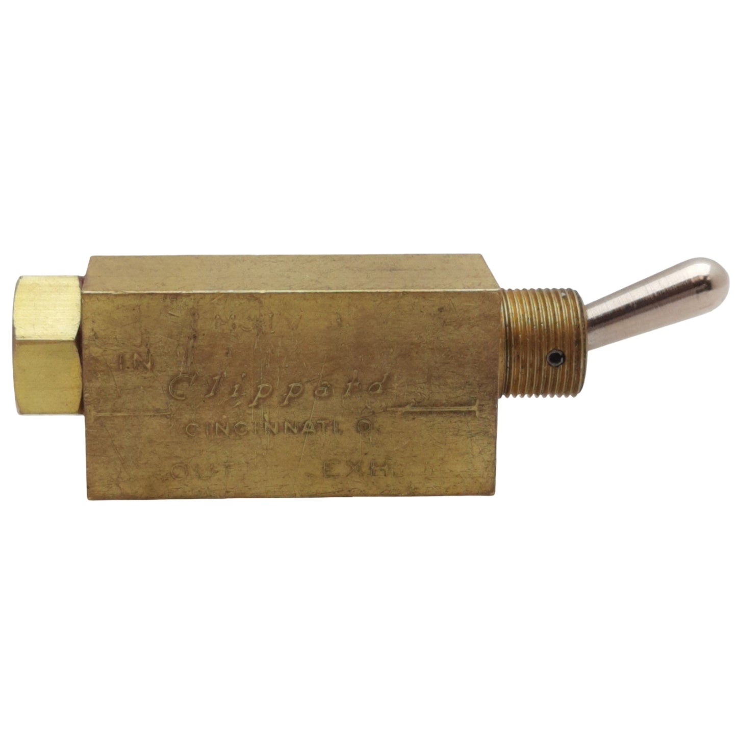 Used Clippard M-MJTV-3 3-Way Toggle Valve 1/8NPT Ports, 15/32-32 Thread Mount