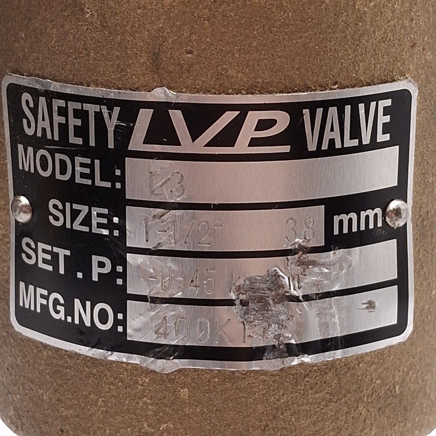 Used Safety LVP Valve Model L3 Bronze Pressure Relief Valve, -0.45kg/cm², 1-1/2in NPT