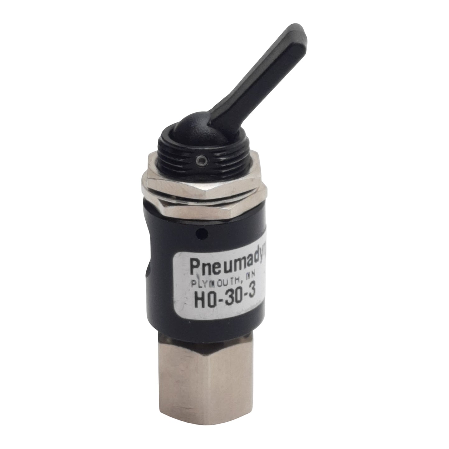Used Pneumadyne H0-30-3 Detented Toggle Control Valve, 3-Way NC, #10-32, 0-125psi