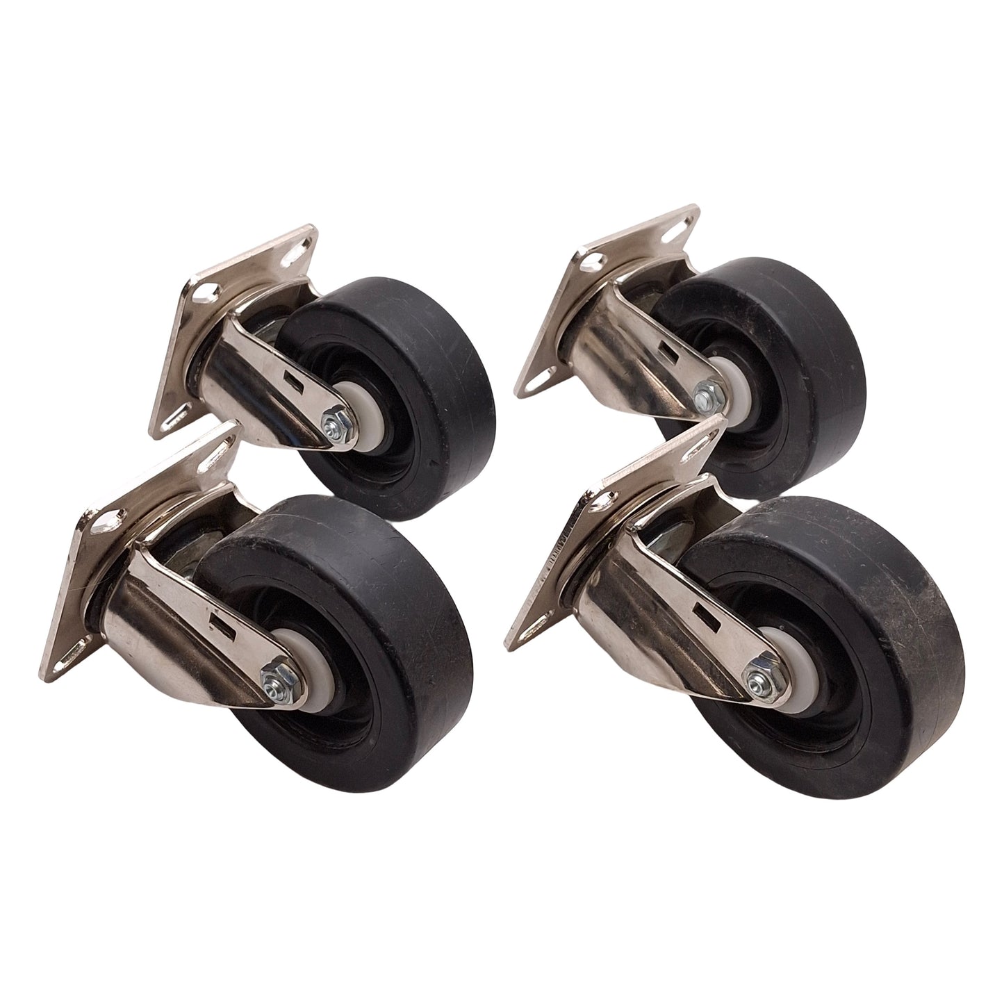Used Lot of 4 Top Plate Swivel Caster, ø4" Wheel, 5.25" Height, 4.125" x 3.125" Plate