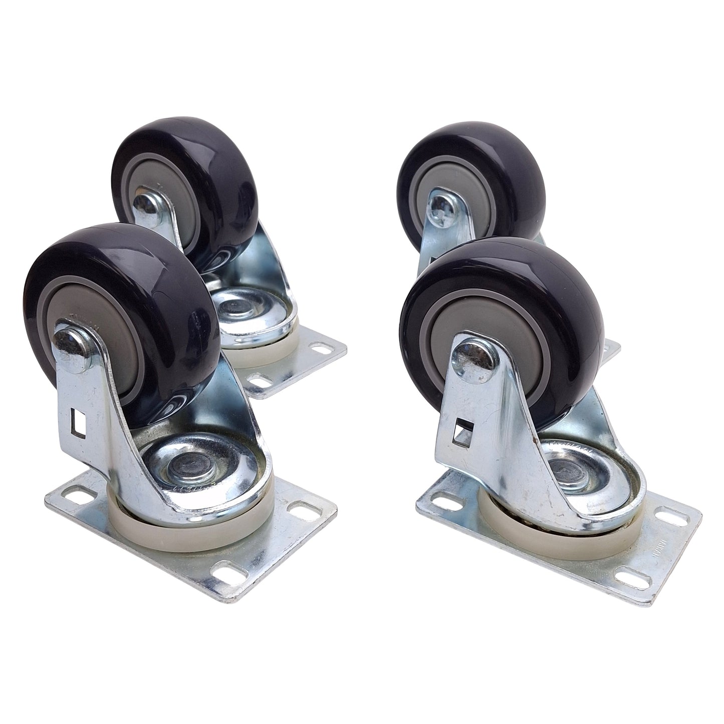 New – Open box Lot of 4 Top Plate Swivel Caster ø3" Wheel, 4-1/4" Height, 3-3/4" x 2-5/8" Plate