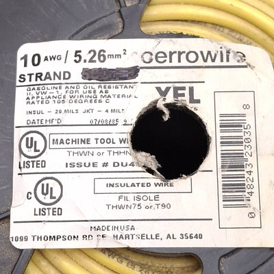 New – Open box Cerrowire Yellow Thermoplastic-Insulated Stranded Copper Wire 10AWG 600V 300ft