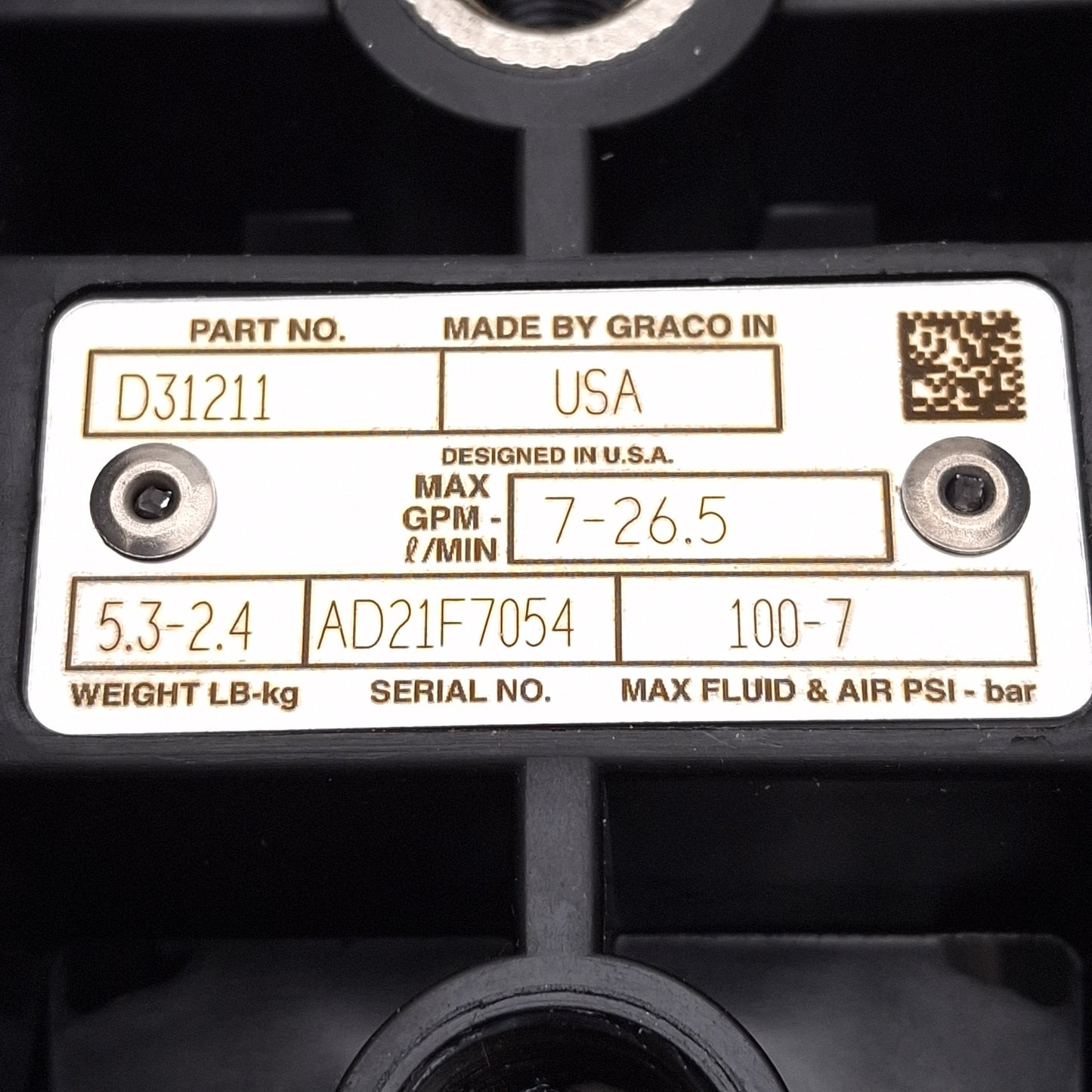 Used Graco D31211 Husky 307 Air Operated Diaphragm Pump, 7GPM, 100PSI, 3/8in NPT