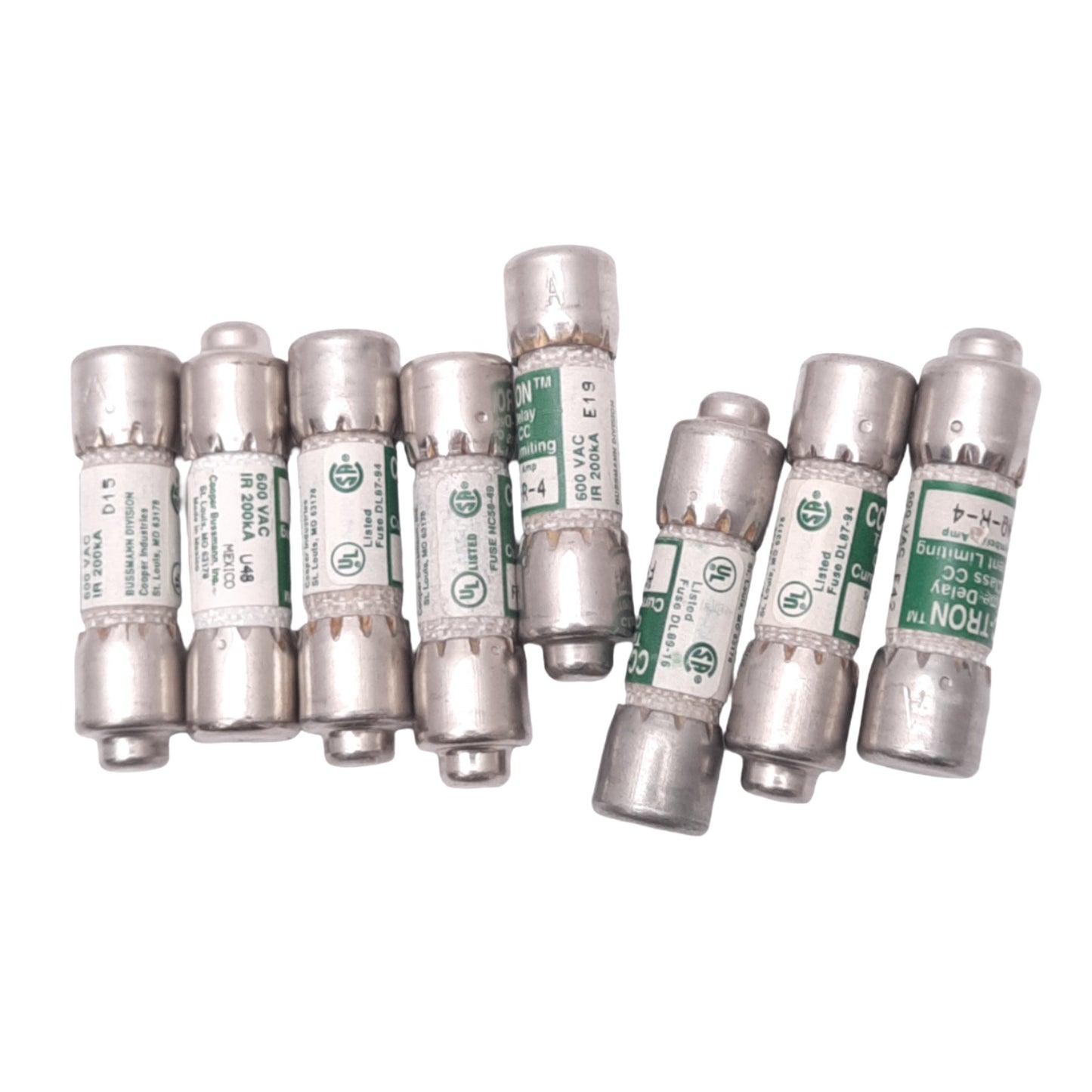 Used Lot of 8 Eaton Bussmann FNQ-R-4 CC-TRON Time Delay Fuses, 4A, 600VAC, Class CC