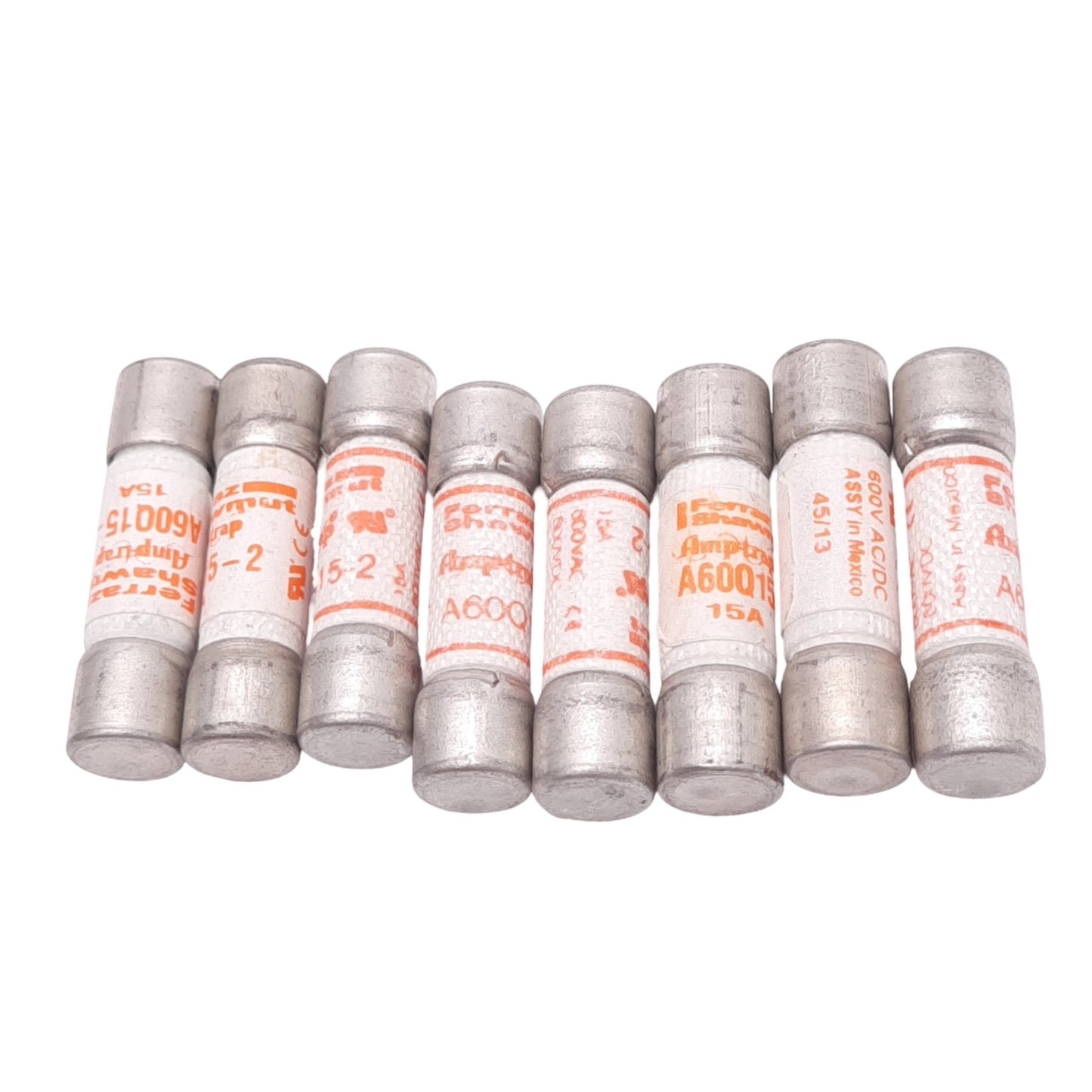 Used Lot of 8 Ferraz Shawmut A60Q15-2 AMPTRAP Fast Acting Fuses, 15A, 600V, Class CC
