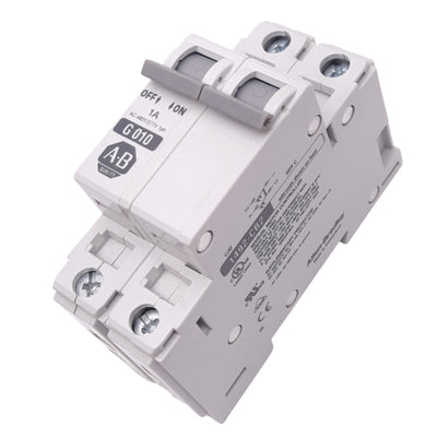 Used Allen Bradley 1492-CB2-G010 Circuit Breaker, 2-Pole, 1A, 480VAC Max, DIN Rail