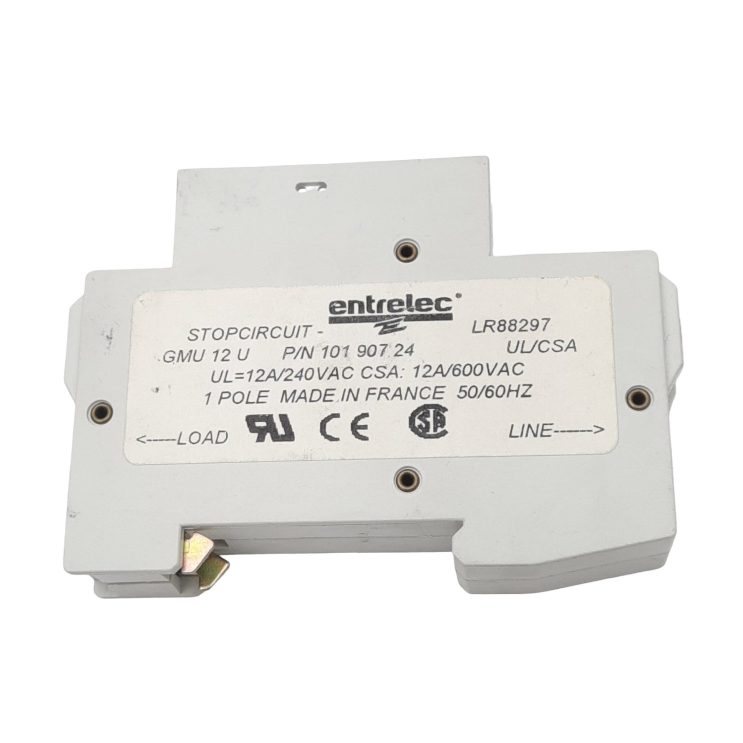 Used Entrelec GMU 12U Circuit Breaker, 1-Pole, 12A, 240VAC Max, DIN Rail Mount