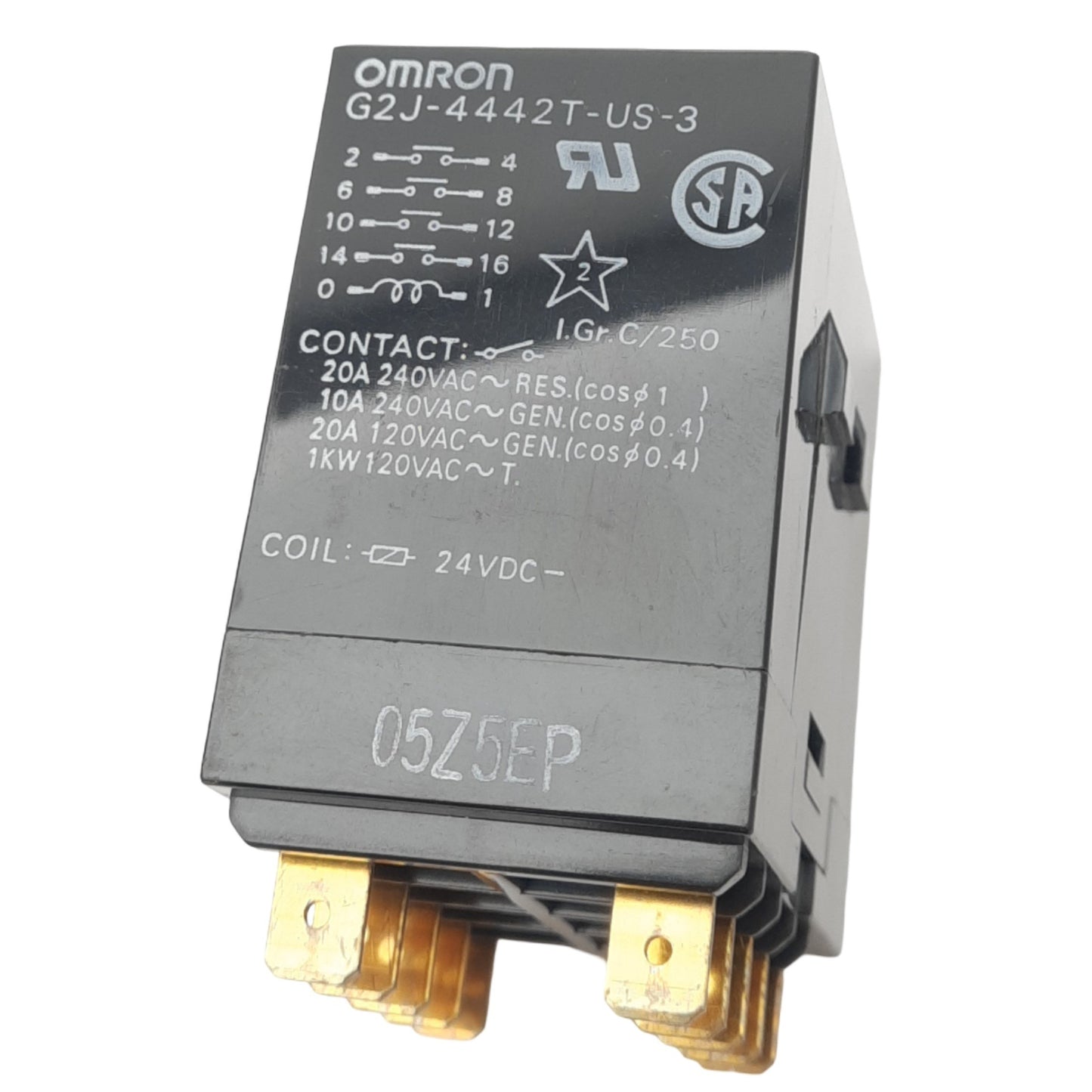 Used Omron G2J-4442T-US-3 General Purpose Relay, 4PST, 10-Pin, 120VAC 20A, 24VDC Coil