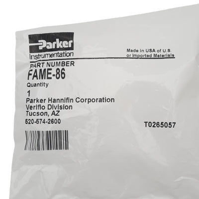 New Parker FAME-86 Pneumatic Elbow Fitting, 90°, 1/2in Parflare to 3/8in NPT, 125psi