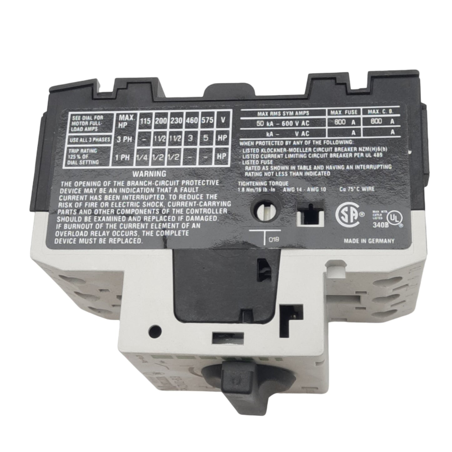 Used Eaton Moeller PKZM0-6,3 Manual Motor Starter, 0-6.3A, 690VAC/250VDC Max