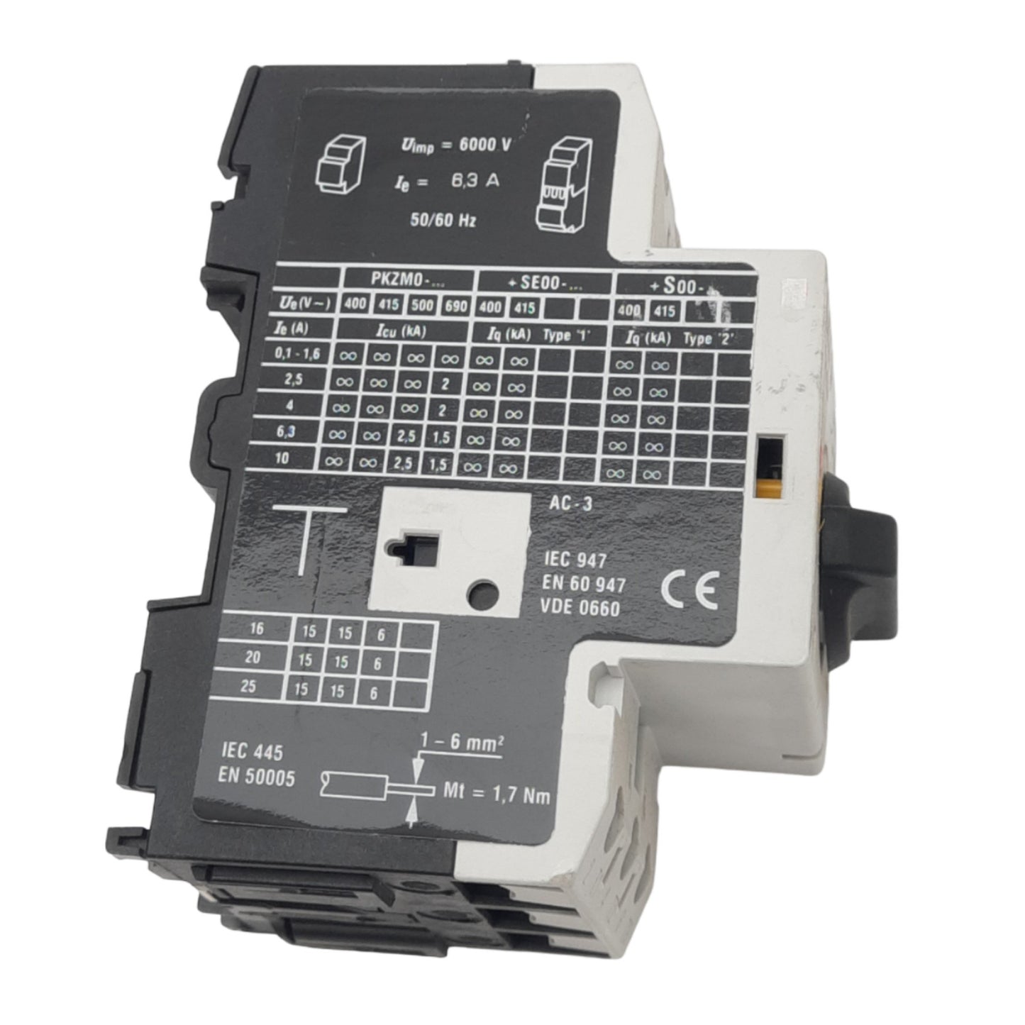 Used Eaton Moeller PKZM0-6,3 Manual Motor Starter, 0-6.3A, 690VAC/250VDC Max