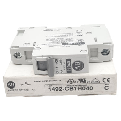 New Allen Bradley 1492-CB1H040 Circuit Breaker, 1-Pole, 4A, 277VAC Max, DIN Rail