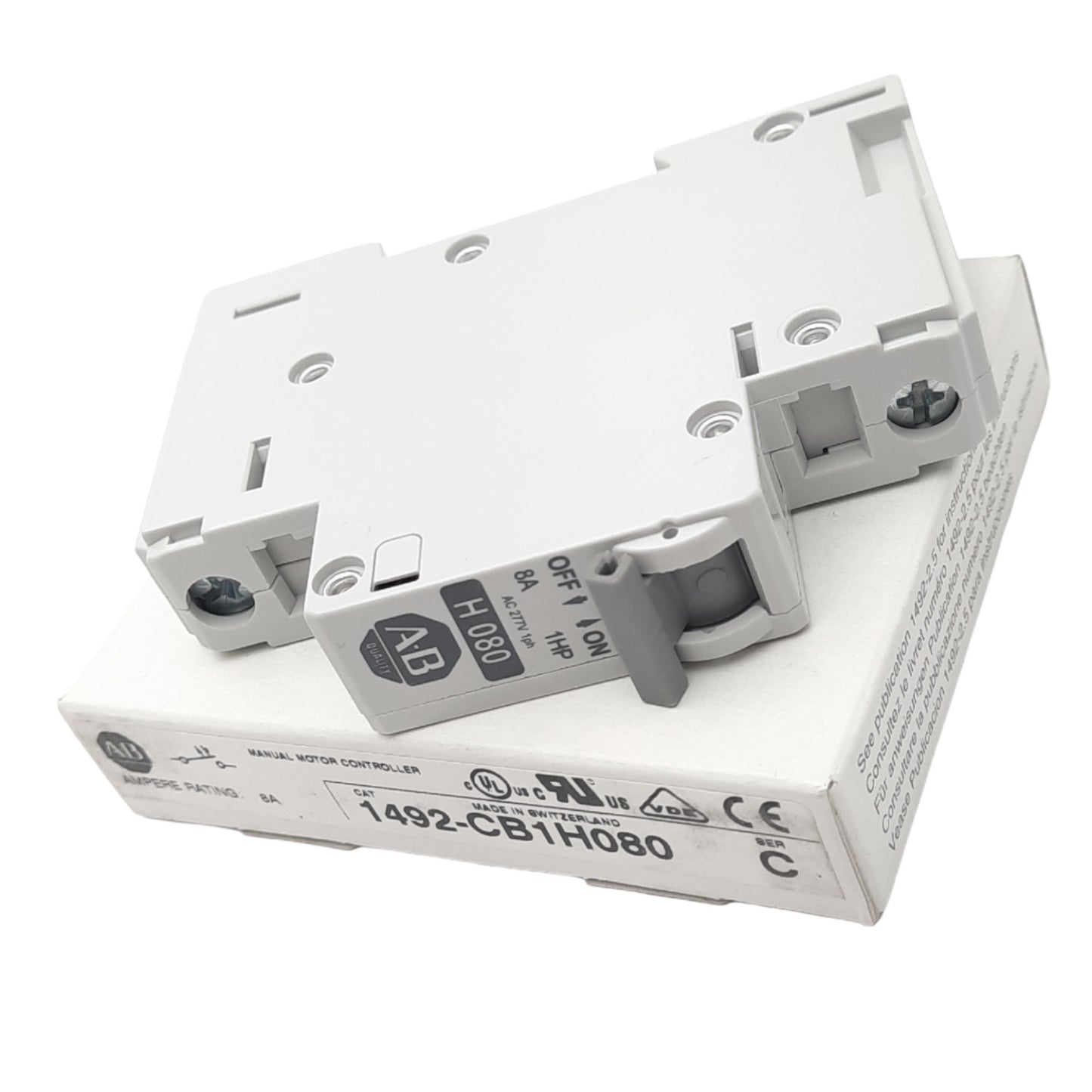 New Allen Bradley 1492-CB1H080 Circuit Breaker, 1-Pole, 8A, 277VAC Max, DIN Rail