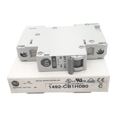 New Allen Bradley 1492-CB1H080 Circuit Breaker, 1-Pole, 8A, 277VAC Max, DIN Rail