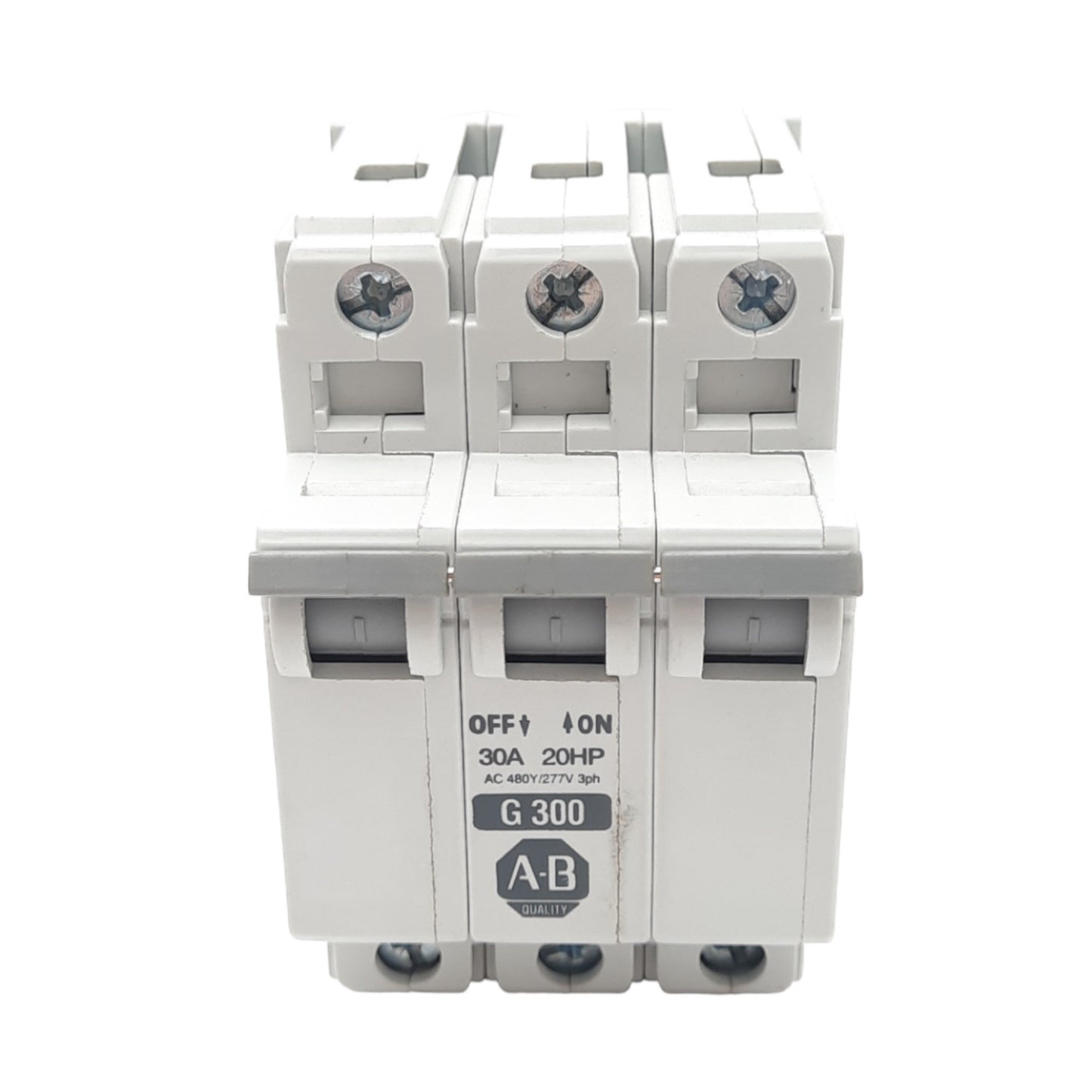 Used Allen Bradley 1492-CB3G300 Circuit Breaker, 3-Pole, 30A, 277VAC Max, DIN Rail