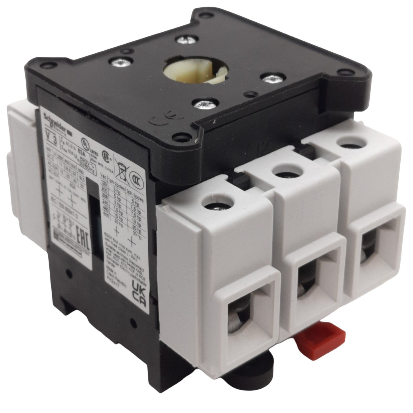Used Schneider Electric V3 Disconnect Switch, 3-Pole, Rating: 63A 690VAC, DIN Rail