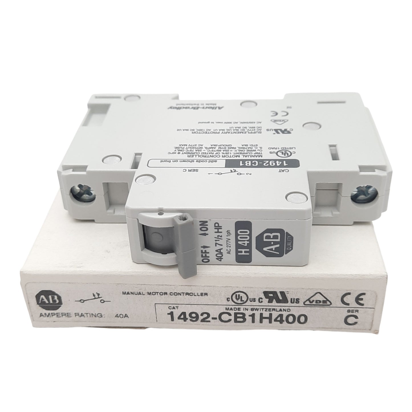 New Allen Bradley 1492-CB1H400 Circuit Breaker, 1-Pole, 40A, 277VAC Max, DIN Rail