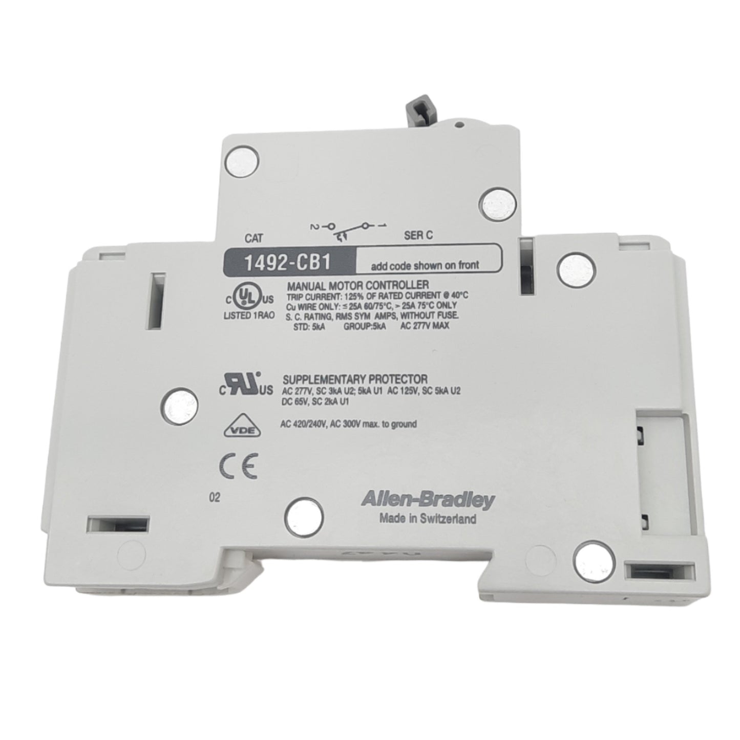 New Allen Bradley 1492-CB1H400 Circuit Breaker, 1-Pole, 40A, 277VAC Max, DIN Rail