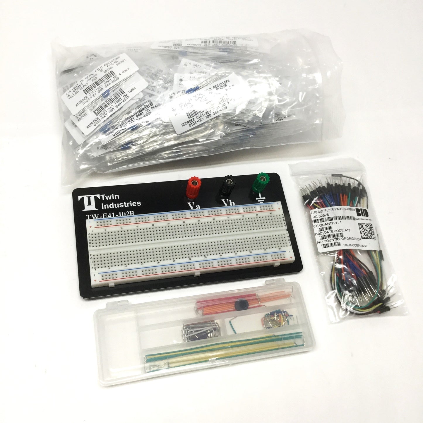 Used Twin Industries TW-E41-102B Solderless Breadboard w/Resistor Kit, 10-9.76K Ohm