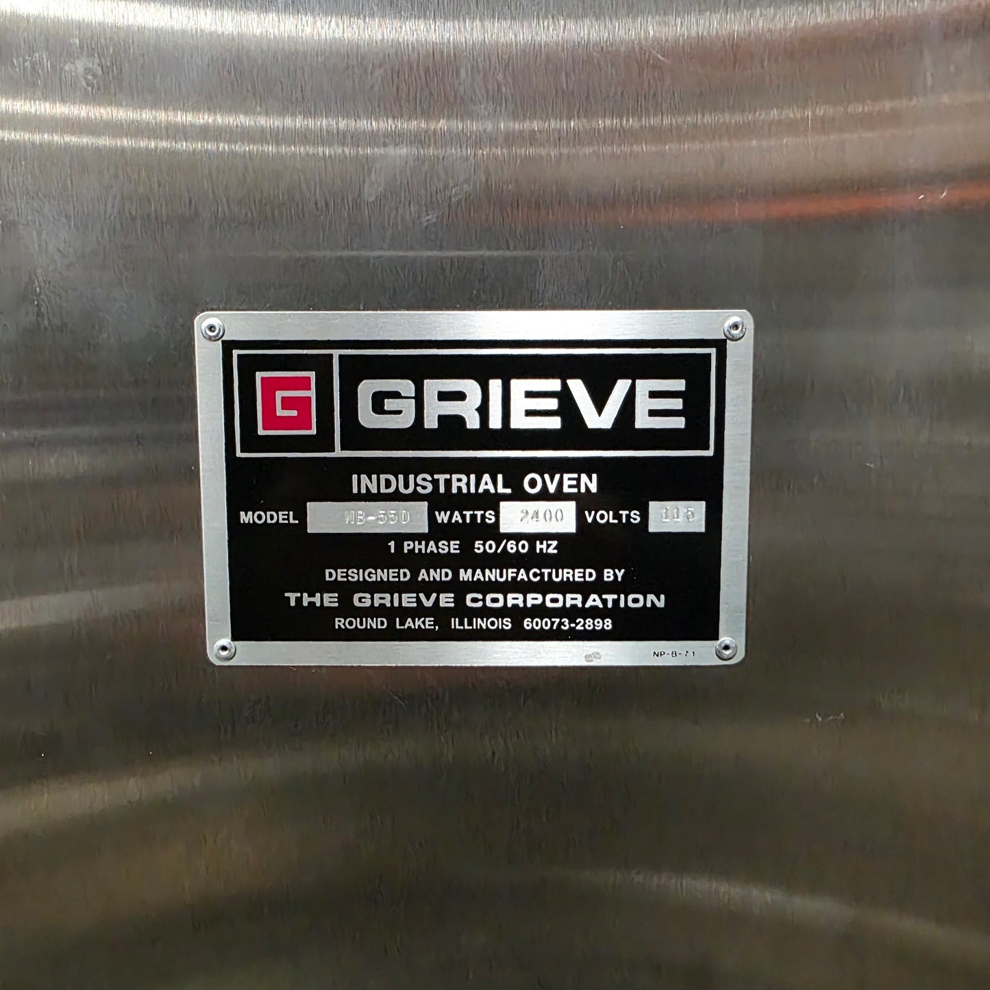 Used Grieve NB-550 Benchtop Mechanical Convection Oven Amb To 550°F, 5.3CuFt, 115VAC