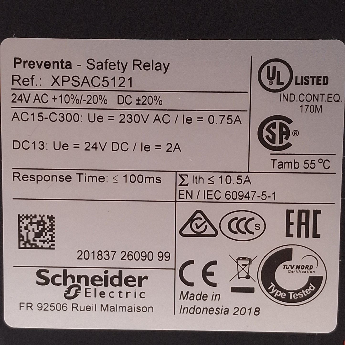 New Schneider Electric XPSAC5121 Emergency Stop Safety Module, 3NO, 24VAC/DC Coil