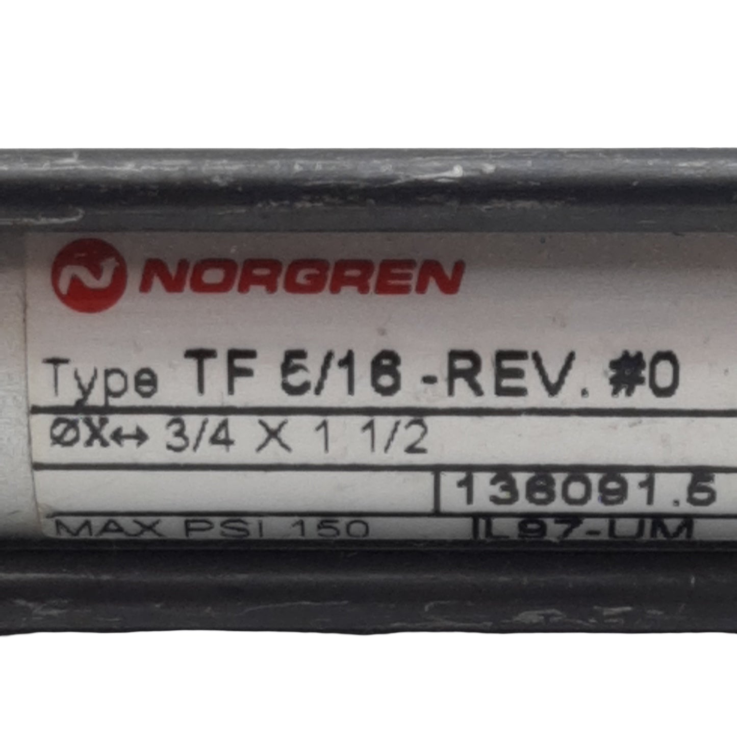 Used Norgren TF5/16-REV-3/4X1-1/2 Pneumatic Cylinder, ø3/4in Bore, 1-1/2in Stroke