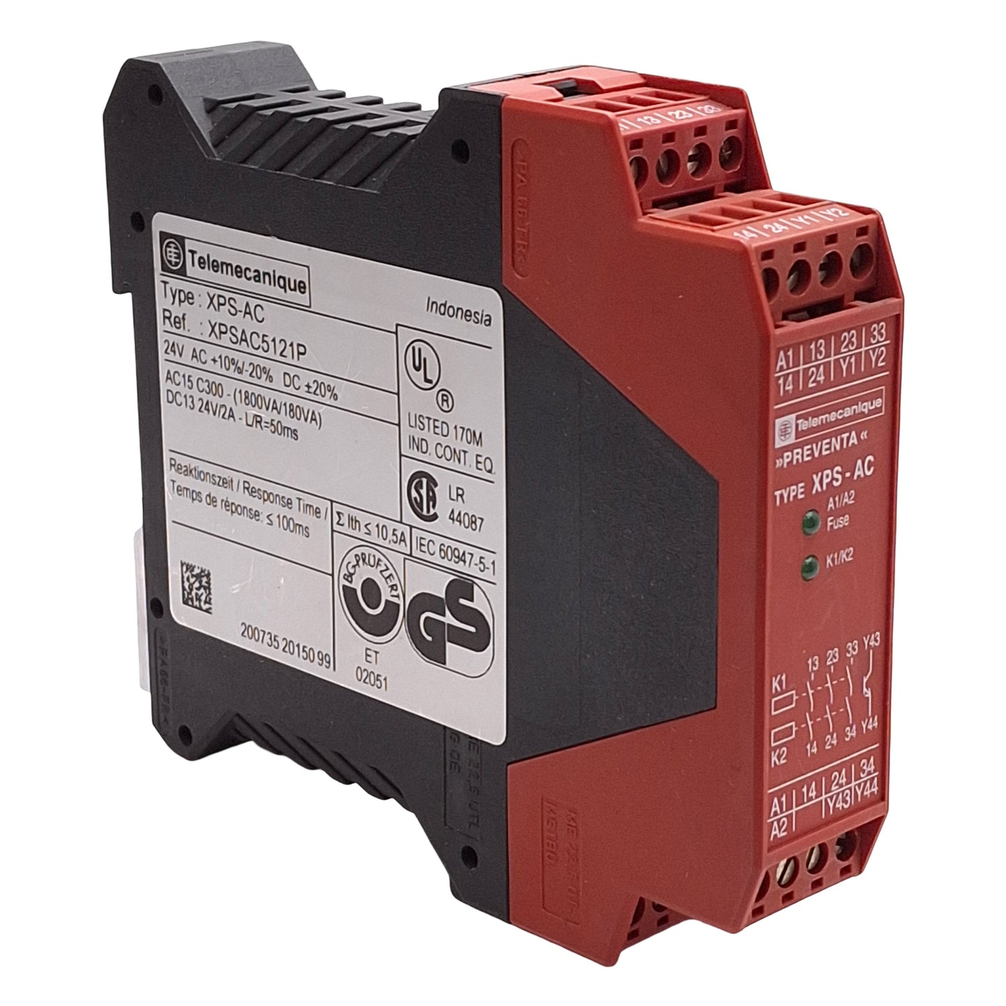 Used Telemecanique XPSAC5121P Emergency Stop Safety Module, 3NO, 24VAC/DC Coil