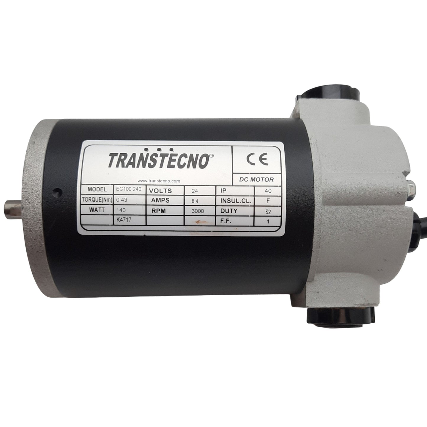 Used Transtecno EC100.240 DC Electric Motor 24V, 8.4A, 3000RPM, 0.43Nm Torque