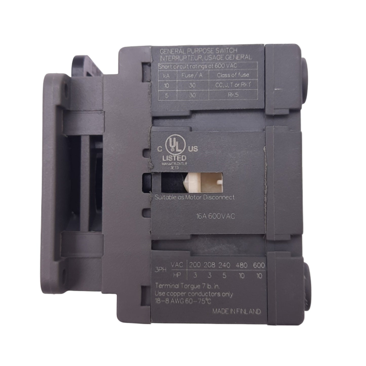 Used Eaton Bussmann CDNF16A3D Disconnect Switch, 3-Pole NO, 16A, 600VAC Max