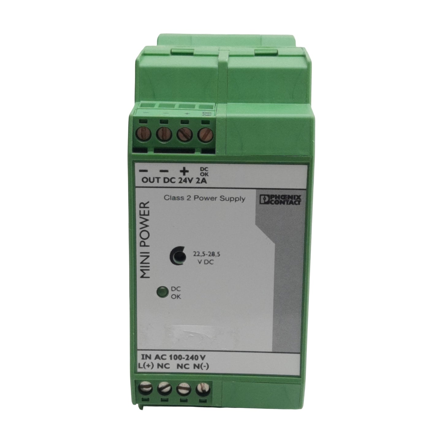 Used Phoenix Contact 2938730 Power Supply, 264VAC/350VDC In, 2A 24VDC Out, DIN Rail